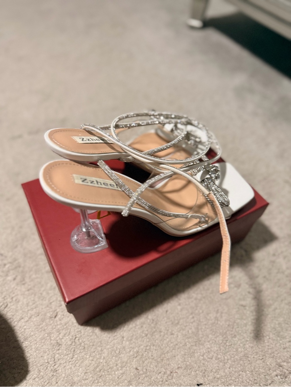 Silver Crystal Strappy Women's Heels